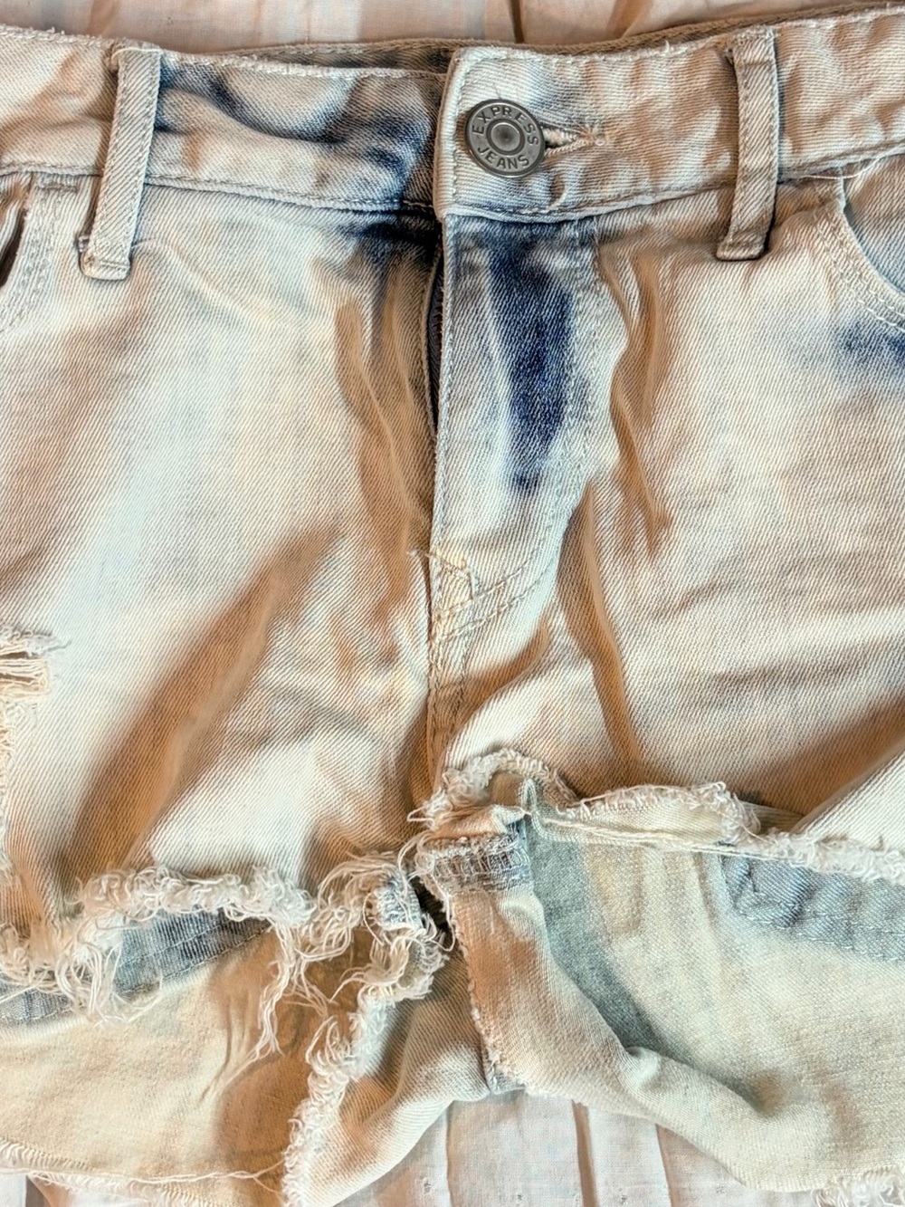 Express Light Wash Distressed Jean Shorts with Dark Fade